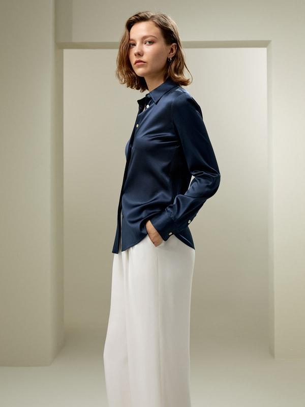 LILYSILK Silk Shirt Women - Black Natural Silk - Gorgeous Hidden Placket Tops XS Product Image