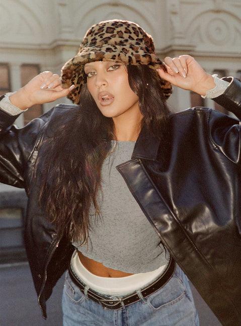 Frankle Faux Fur Bucket Hat Leopard Product Image