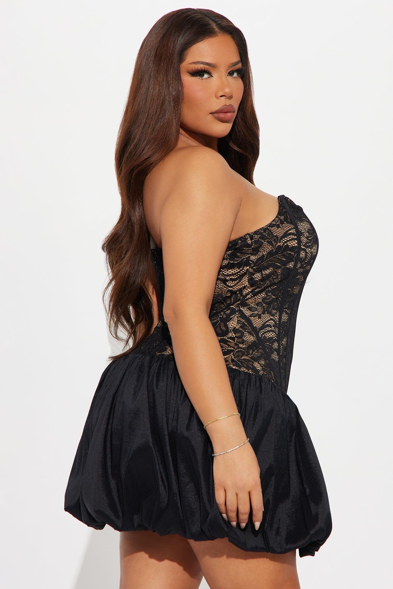 Vega Lace Bubble Micro Mini Dress - Black Product Image