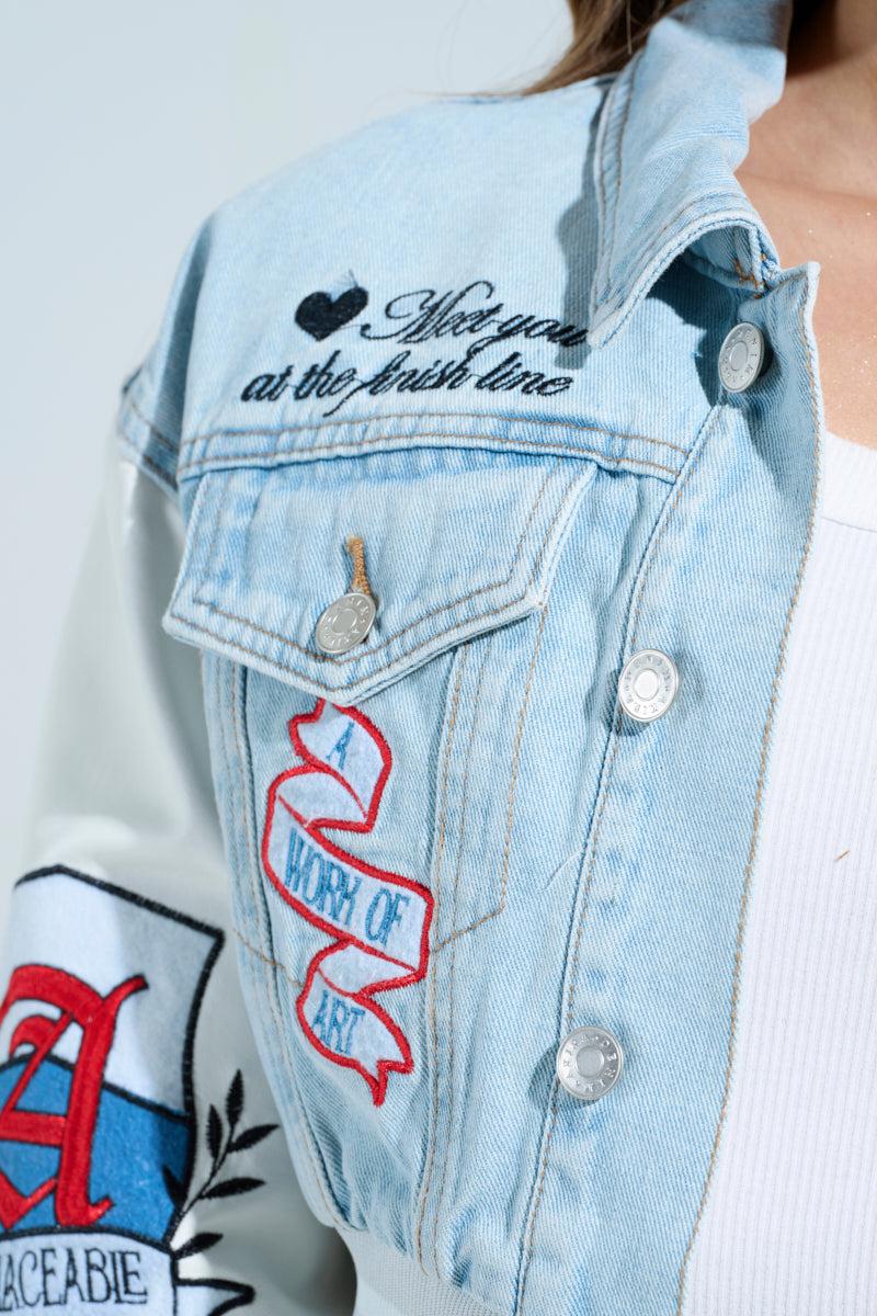 OFF CAMPUS DENIM CROP BOMBER Product Image