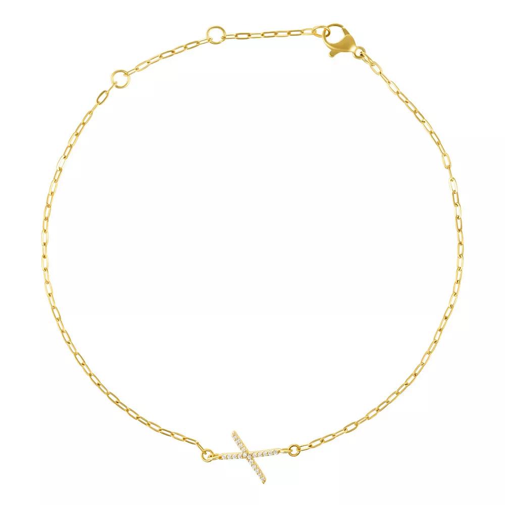 Adornia Gold Tone Cubic Zirconia Pave Sideways Initial Anklet, Women's, Size: 9-11" ADJ, Gold Tone X Product Image