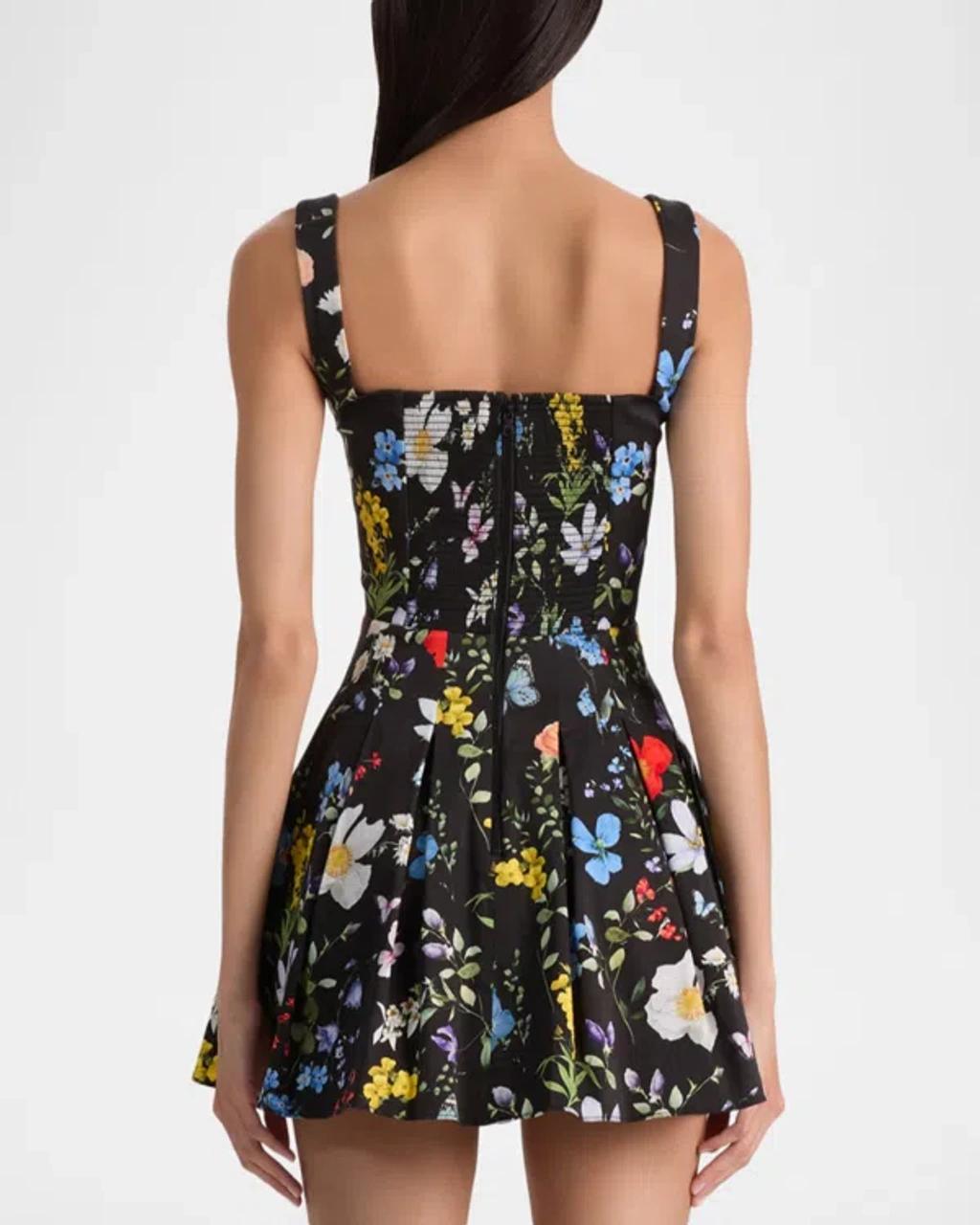 ALICE AND OLIVIA Alica And Olivia Veda Square Neck Pleated Dress In Black Product Image