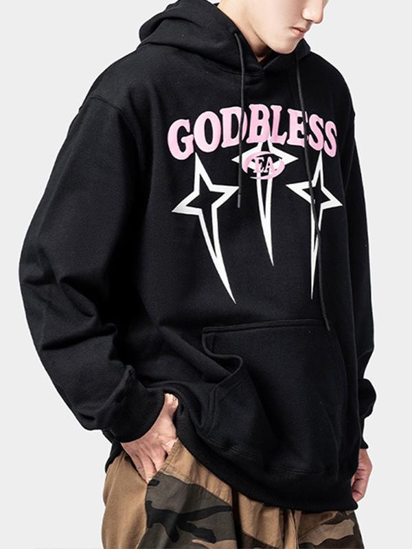 Men's Contrast Color Print Kangaroo Pocket Oversized Hoodie Product Image