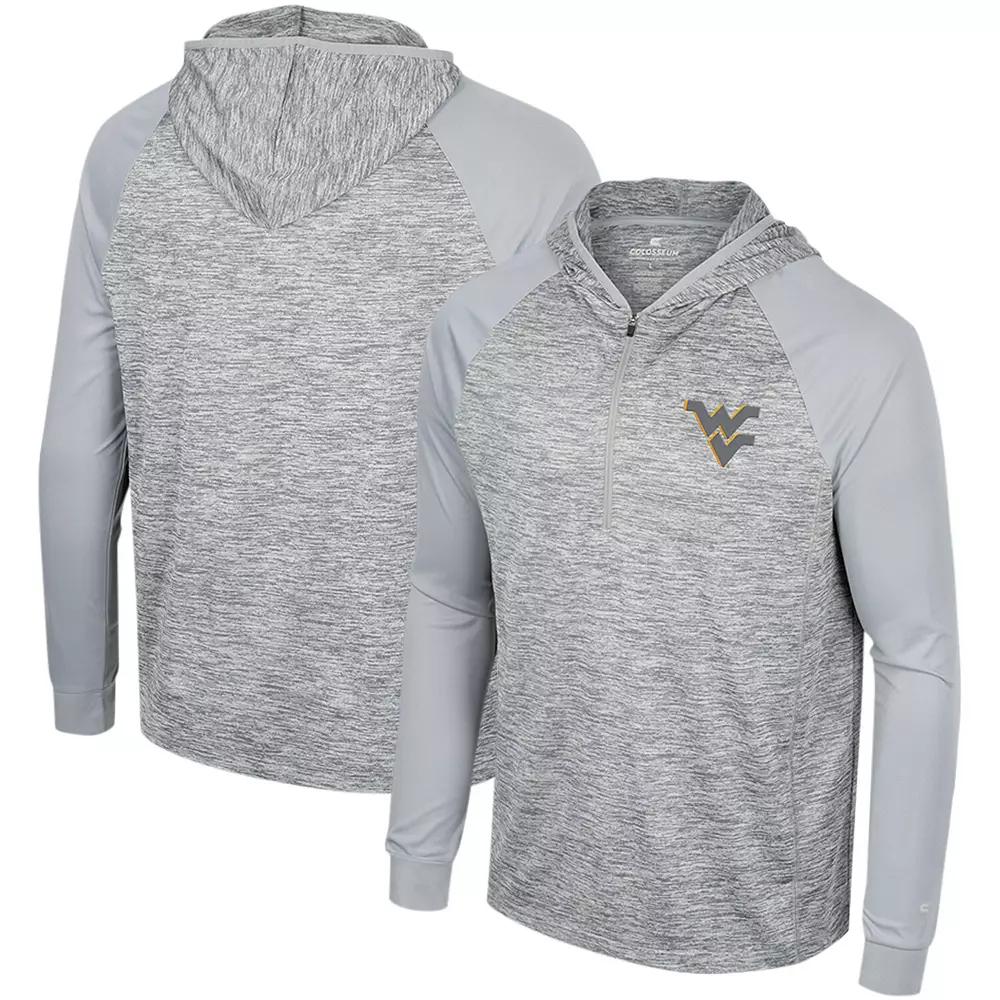 Men's Colosseum Gray West Virginia Mountaineers Cybernetic Raglan Quarter-Zip Hooded Top,  Product Image