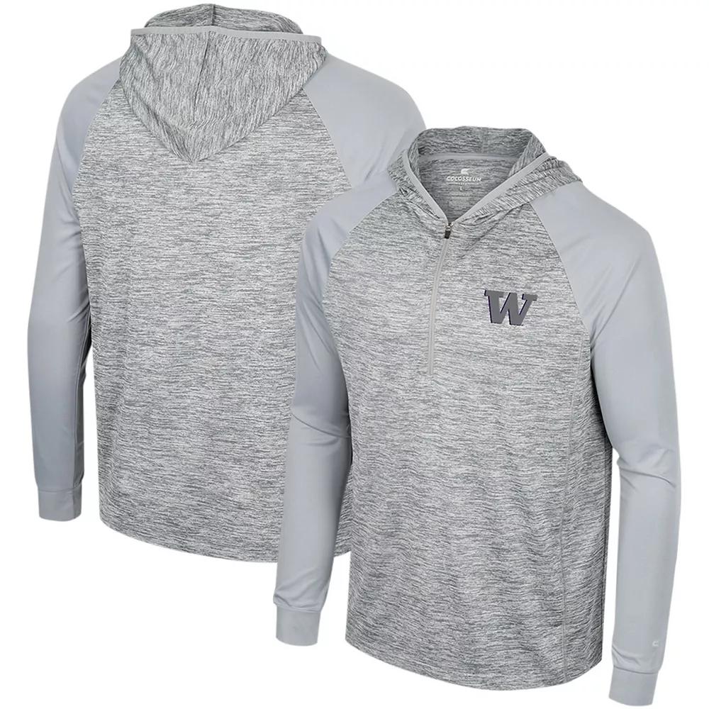 Men's Colosseum Gray West Virginia Mountaineers Cybernetic Raglan Quarter-Zip Hooded Top,  Product Image