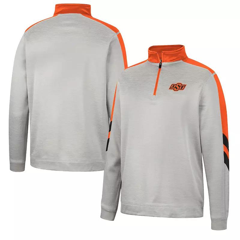 Men's Colosseum Gray/Orange Oklahoma State Cowboys Bushwood Fleece Quarter-Zip Jacket, Size: XL, Grey Product Image