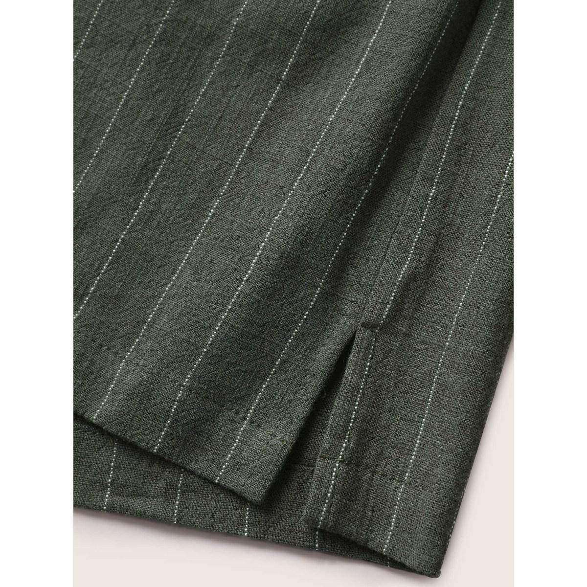 Plus Size Linen Blend Striped Split Side Mid Rise Shorts Women ArmyGreen Casual Slit Everyday Shorts BloomChic 18-20/2X Product Image