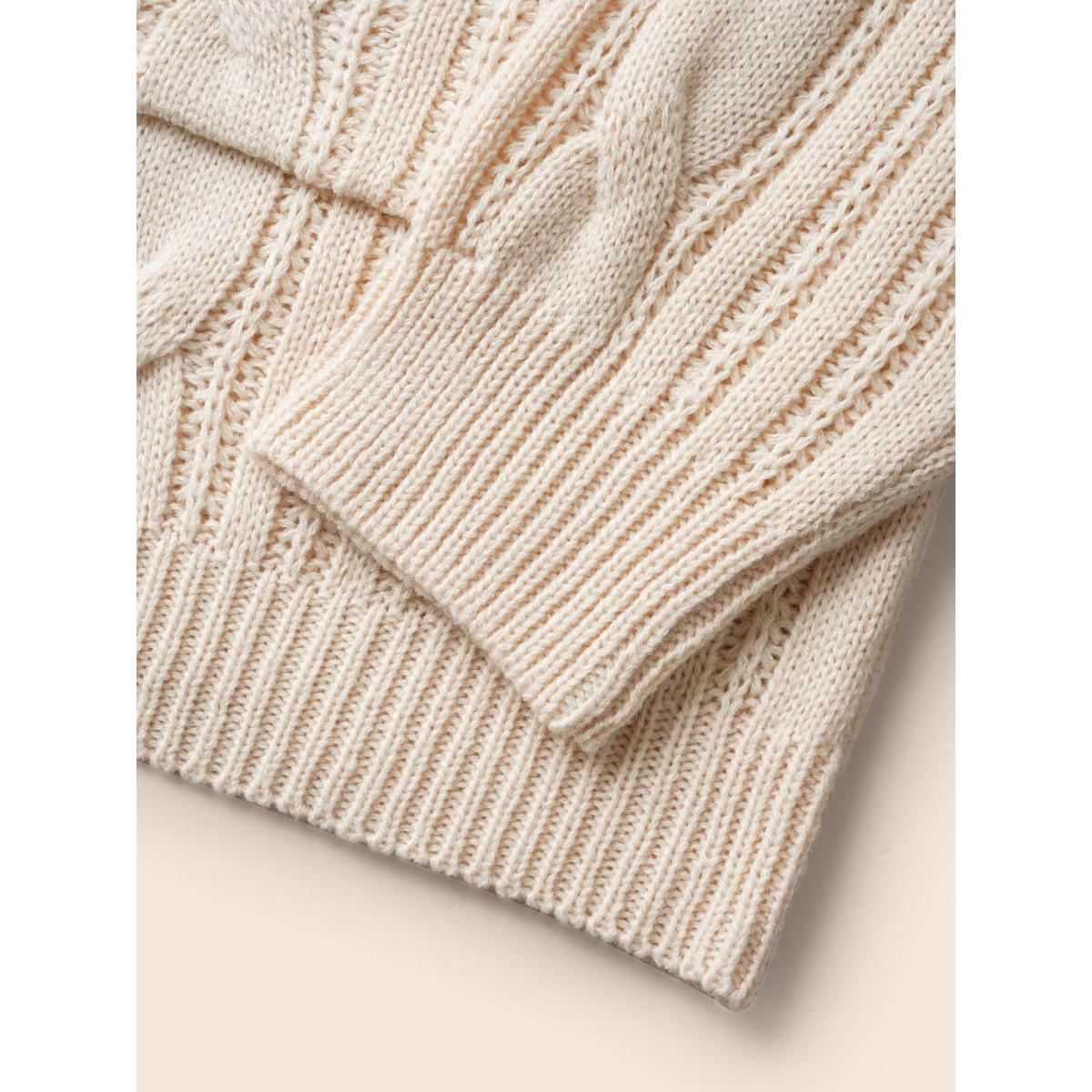 Plus Size Cable Knit Drop Shoulder Patch Pocket Cardigan Apricot Women Casual Loose Long Sleeve Everyday Cardigans BloomChic 10/M Product Image