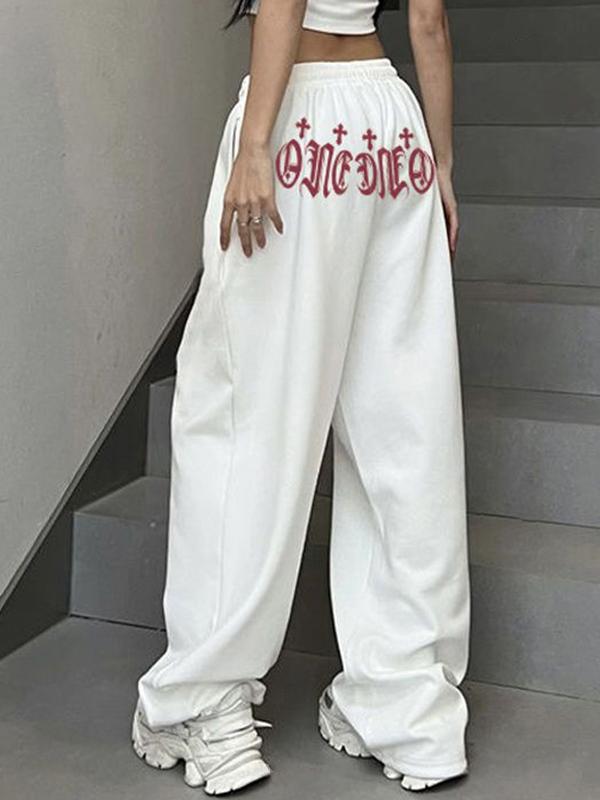 Vintage Cross Letter Print Baggy Sweatpants Product Image