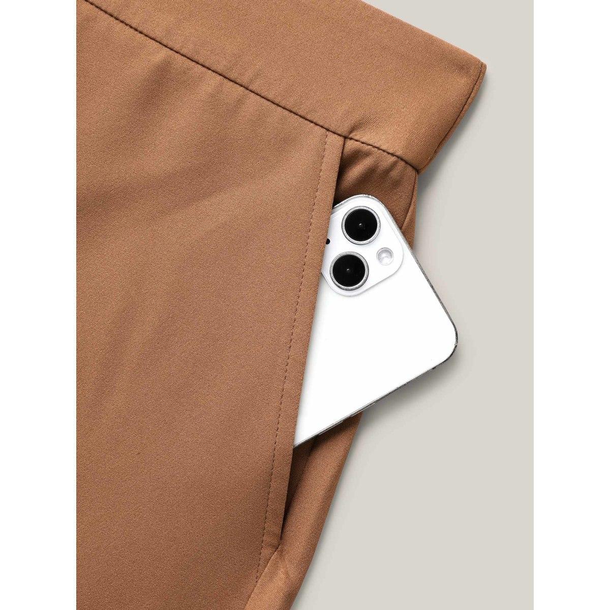 Plus Size Stretchy Waist Pleated Wide-Leg Pants Women Wheat At the Office Wide Leg Mid Rise Work Pants BloomChic 10/M Product Image