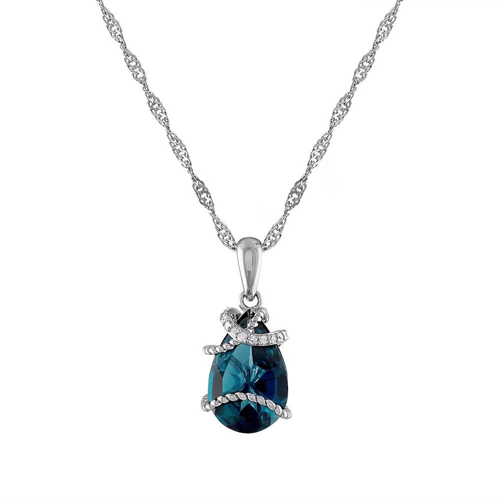 Tiara Sterling Silver London Blue Topaz & Diamond Accent Pendant, Women's Product Image