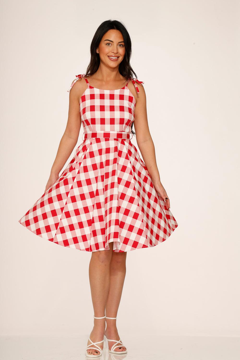 Red & White Picnic Swing Dress Product Image