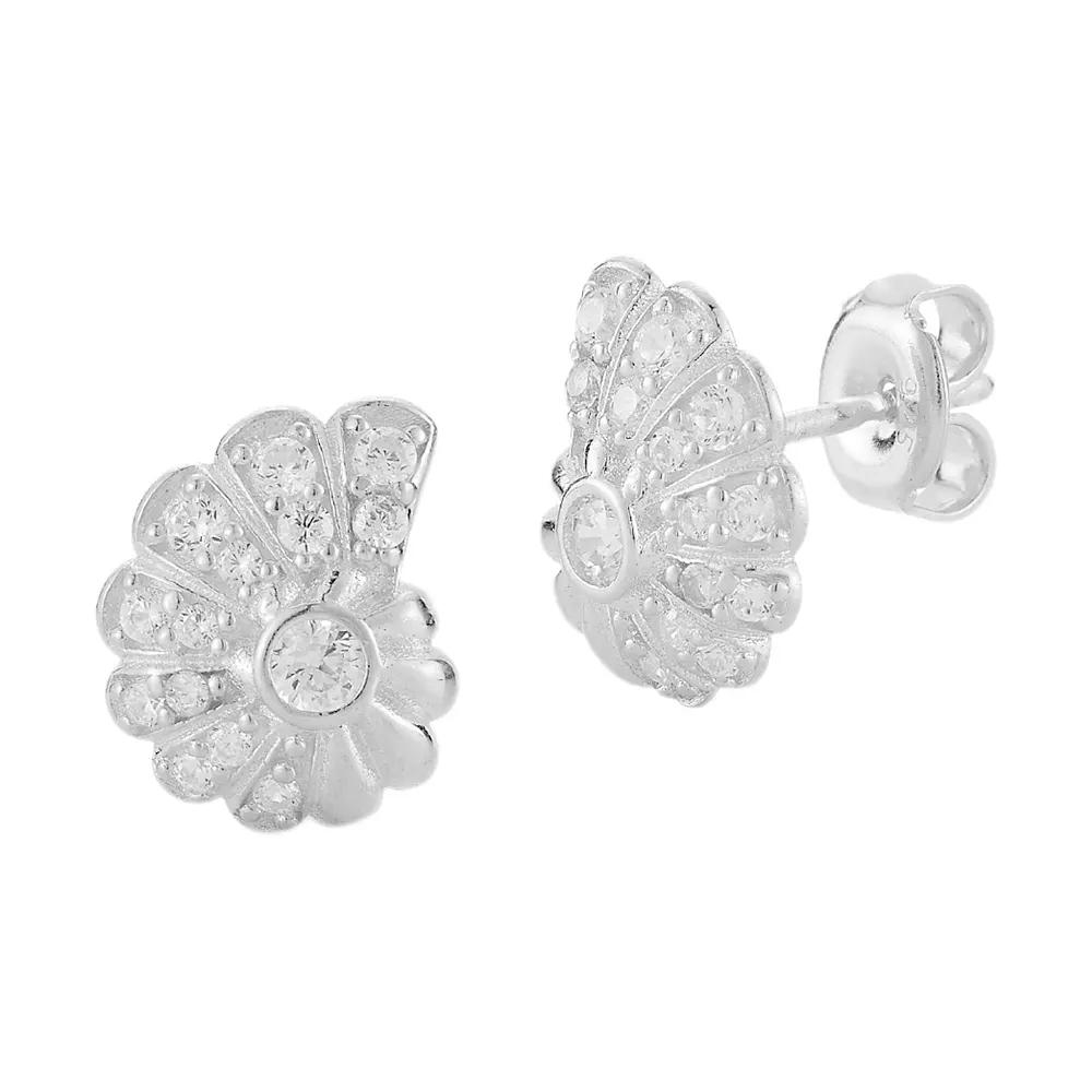 Sunkissed Sterling Cubic Zirconia Seashell Stud Earrings, Women's, Silver Tone Product Image