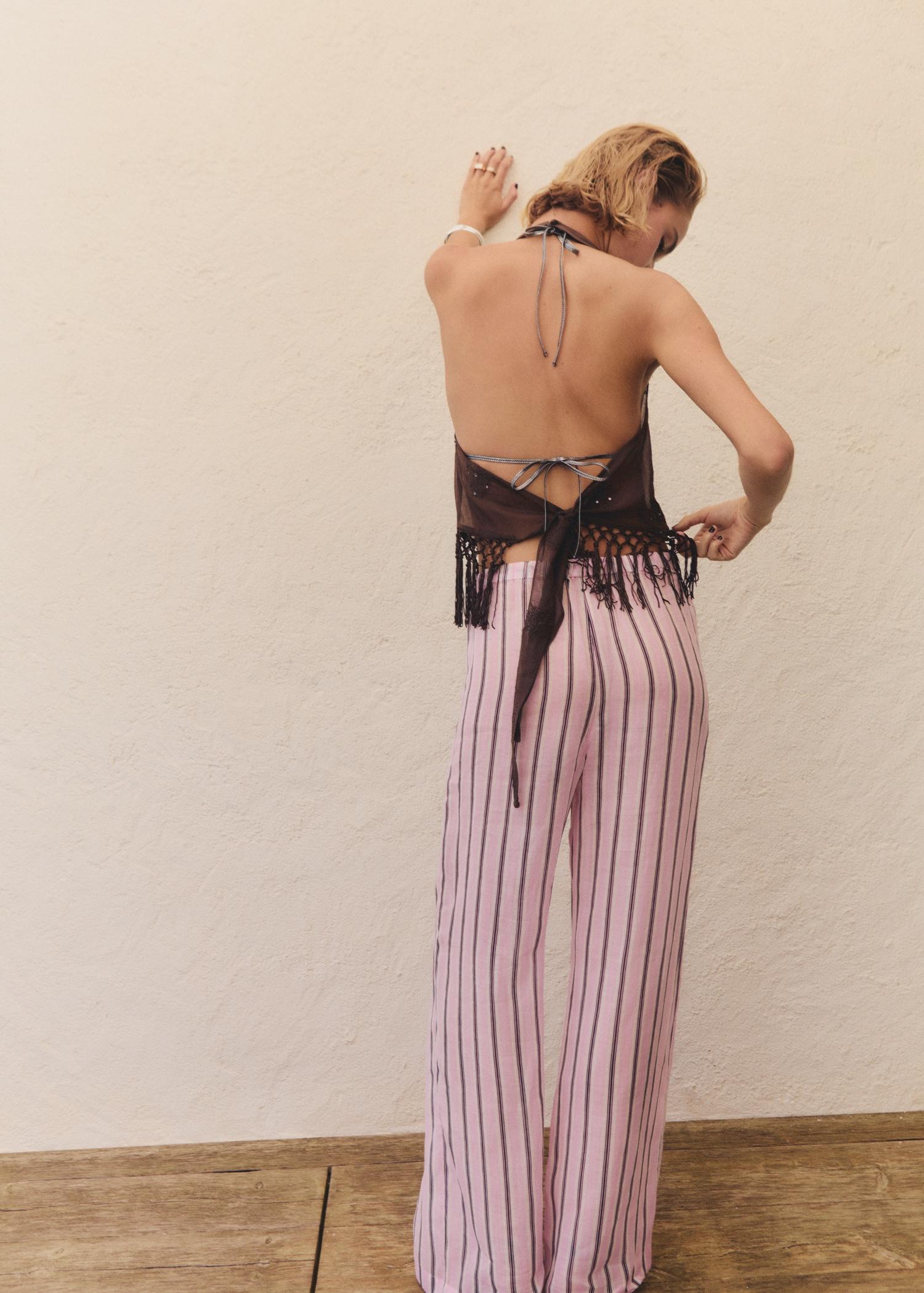 Striped ramie pants - Women | MANGO USA Product Image