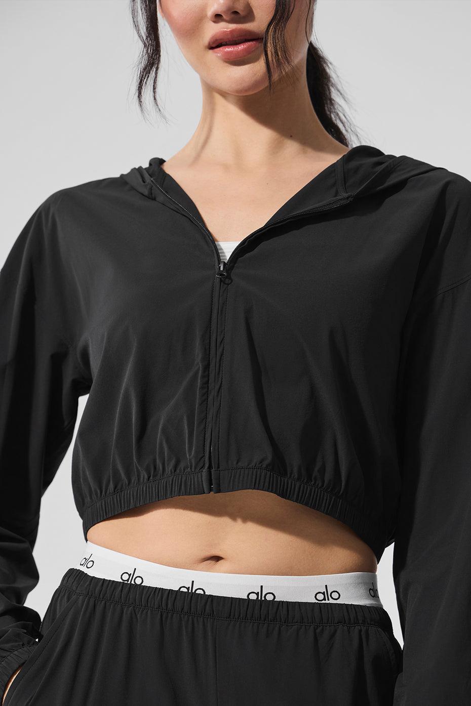 Cropped Breezy Full-Zip Hoodie - Black Product Image