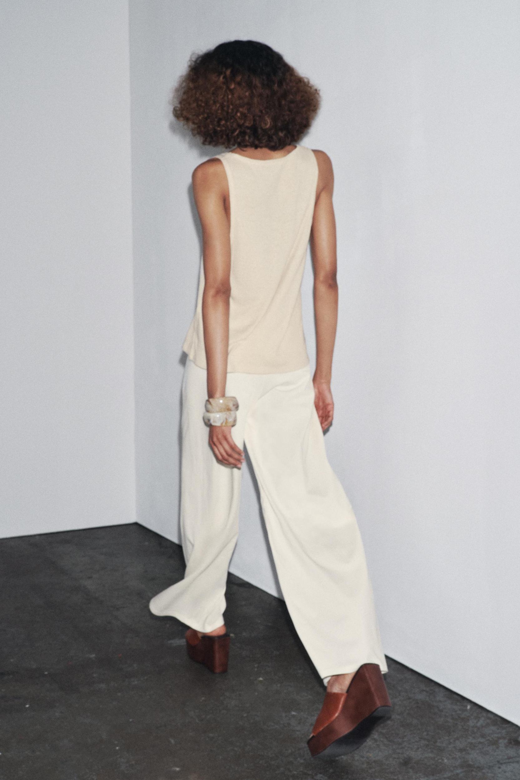 LINEN AND COTTON BLEND STRAPPY TOP Product Image