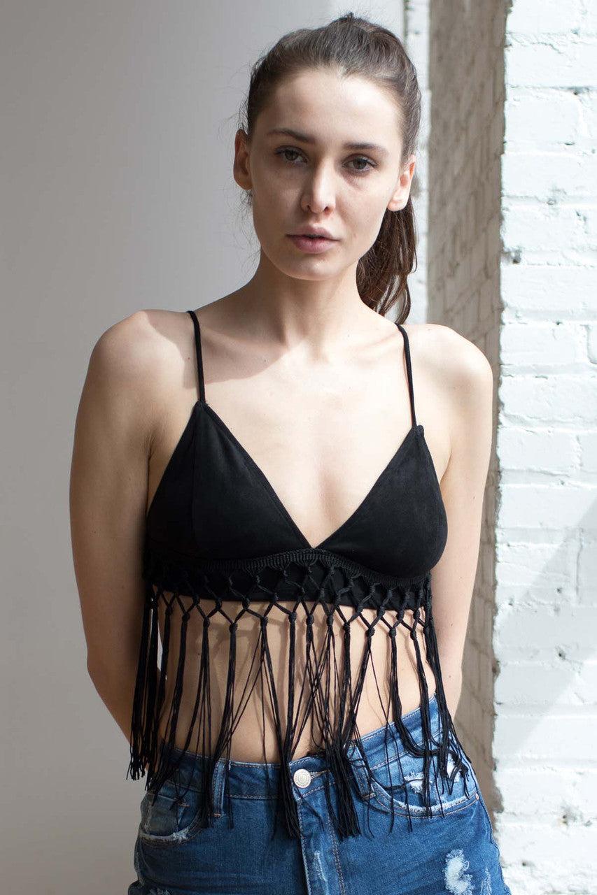 Fringe Trim Suede Bralette Product Image