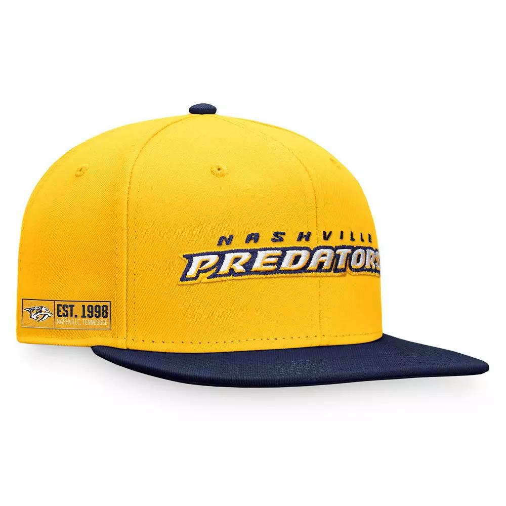 Men's Fanatics Branded Gold/Navy Nashville Predators Iconic Color Blocked Snapback Hat, Pdt Gold Product Image