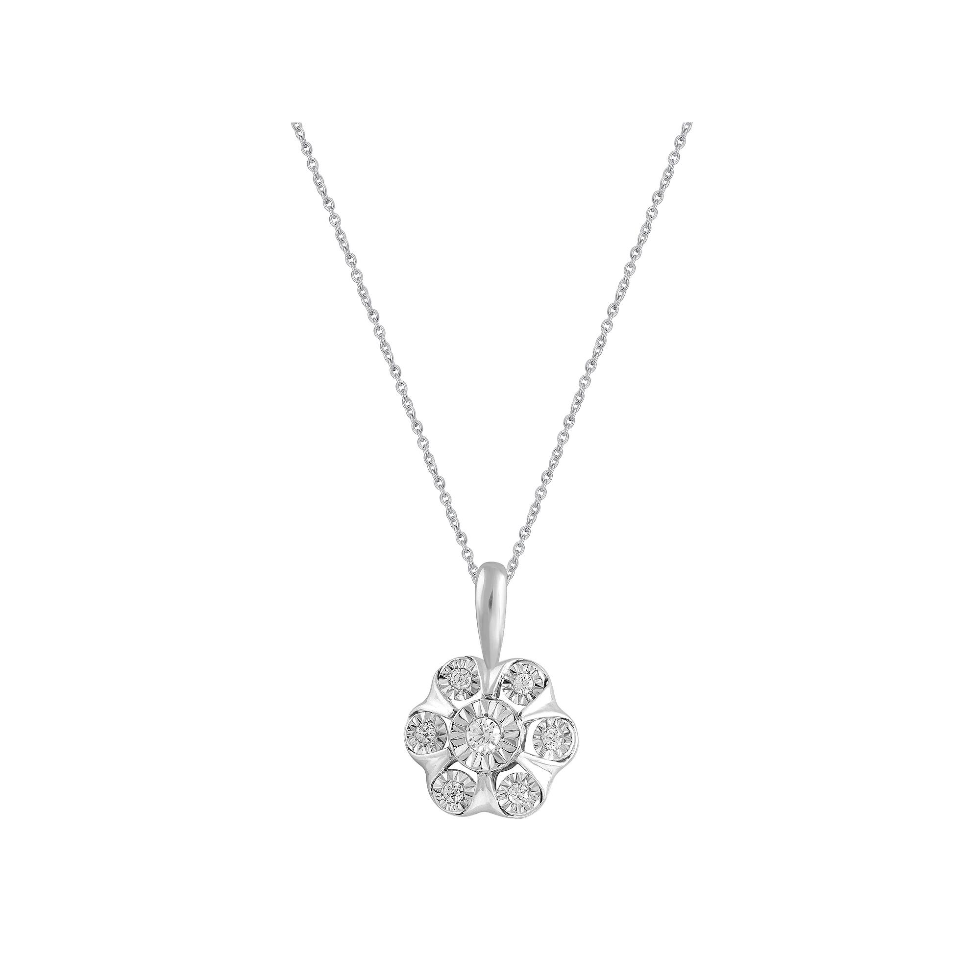Royal Aura Sterling Silver 1/8 Carat T.W. Diamond Floral Cluster Pendant Necklace, Women's, Size: 18" Product Image