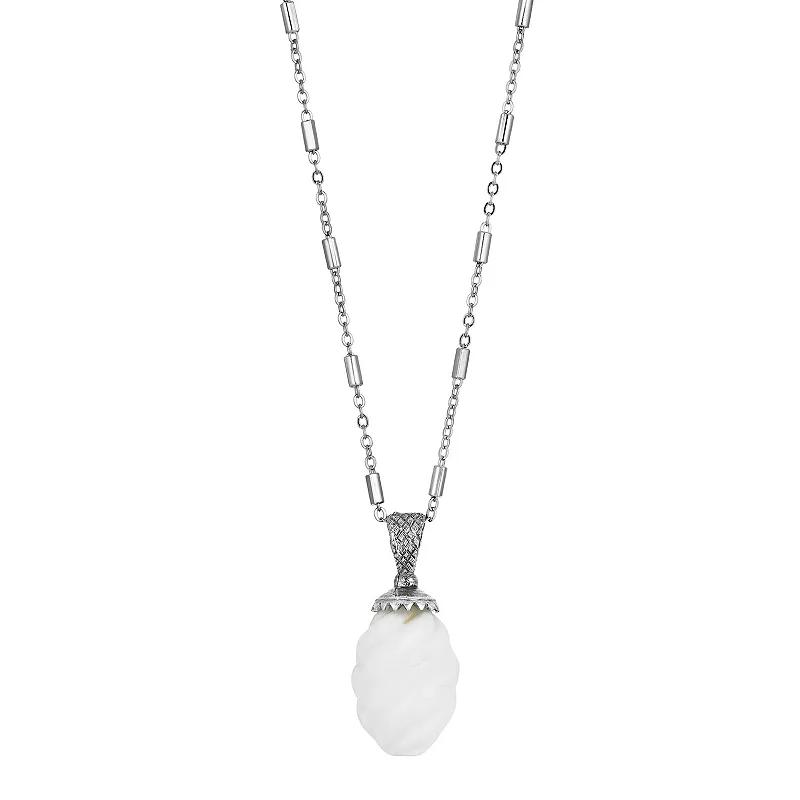 1928 Silver Tone Stone Pendant Necklace, Womens White Product Image