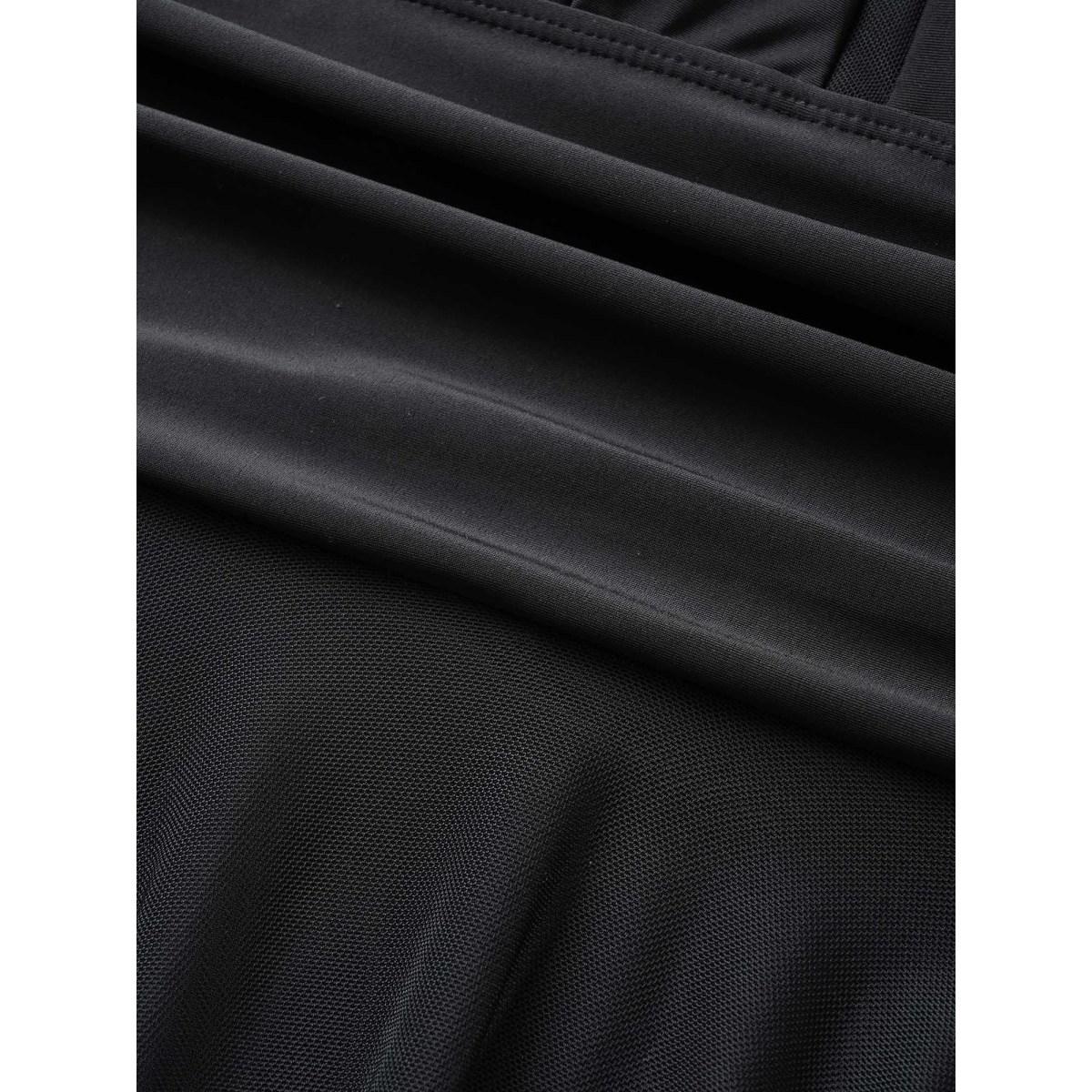 Plus Size Knotted Back Mesh Insert Halter Swim Dress Women's Swimwear Black Beach Bodycon Round Neck High stretch Curve Swim Dresses BloomChic 28/5X Product Image