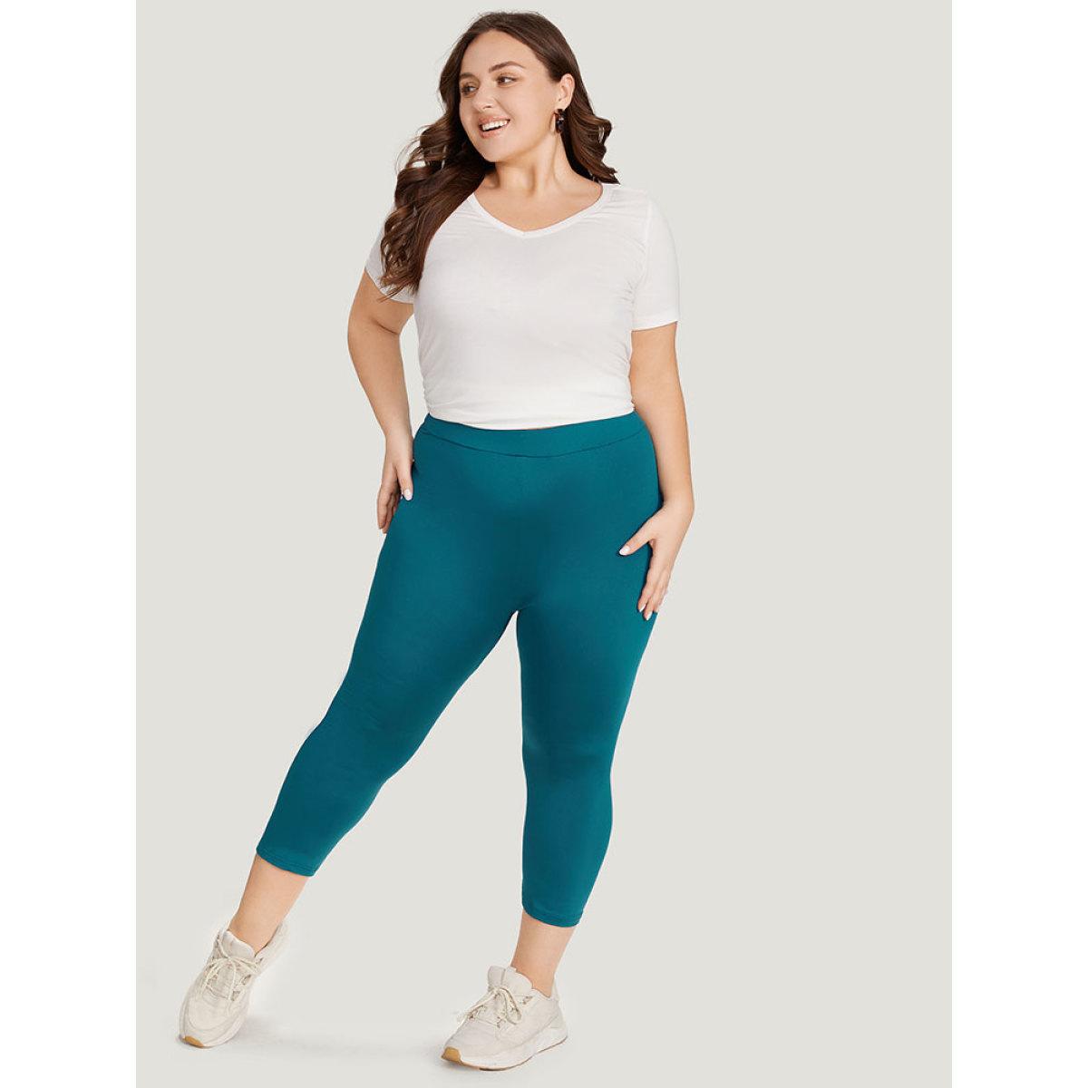 Plus Size Plain Skinny High Rise Cropped Leggings Women Aegean Casual High stretch Skinny High Rise Dailywear Leggings BloomChic 14-16/1X Product Image