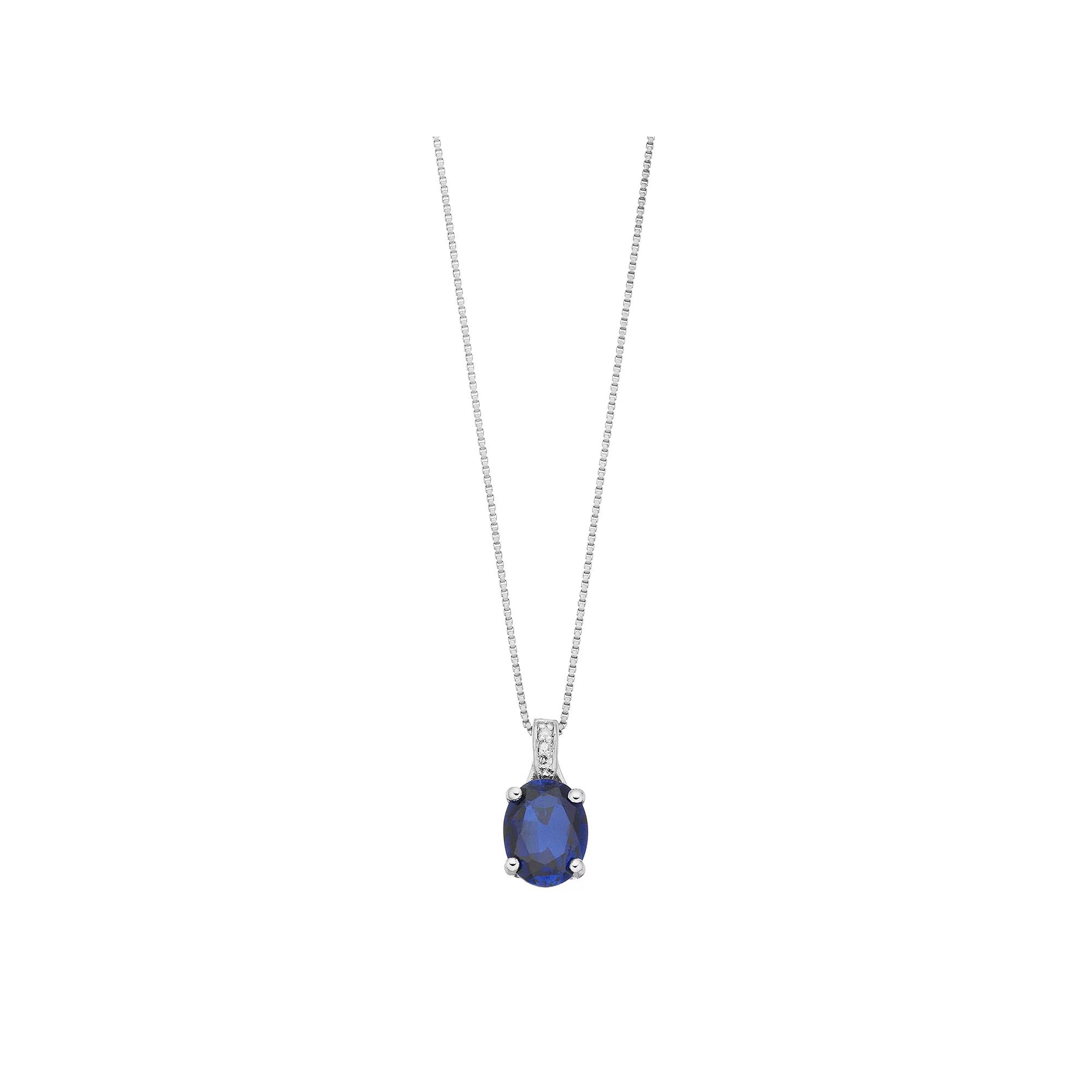 Gemminded Sterling Silver Lab-Created Sapphire & Diamond Accent Oval Pendant Necklace, Womens Product Image