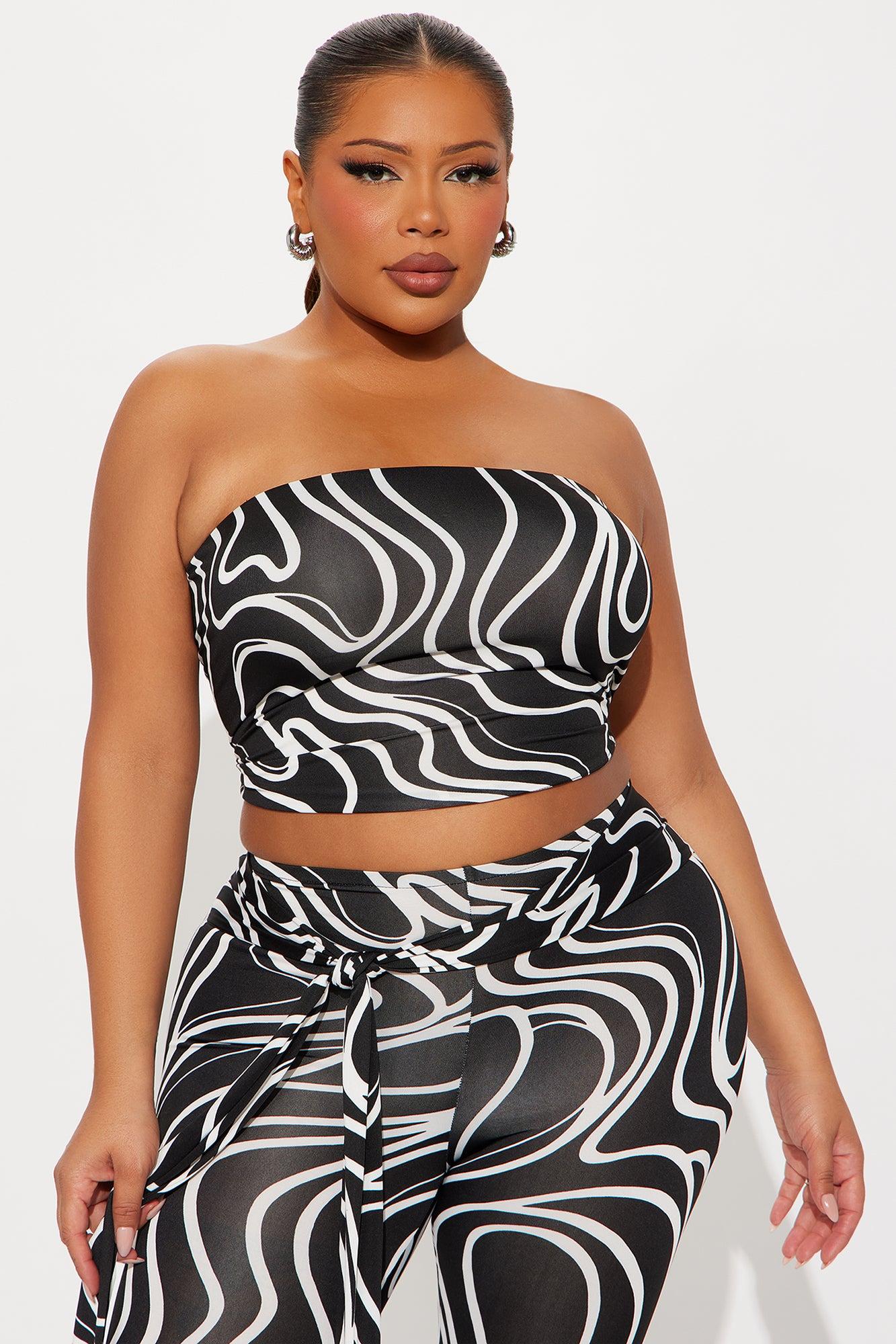 In A Whirl Strapless Capri Set  - Black/White Female Product Image