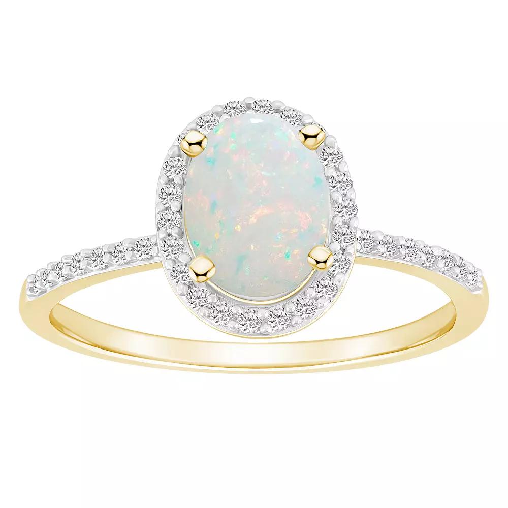 Celebration Gems 10k Gold 8 mm x 6 mm Oval Gemstone & Lab-Created White Sapphire Halo Ring, Women's, Size: 9 Product Image