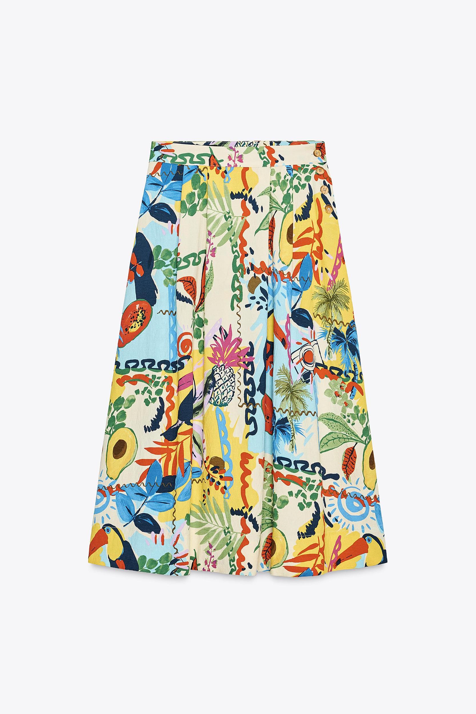 TROPICAL PRINT LAYERED MIDI SKIRT Product Image