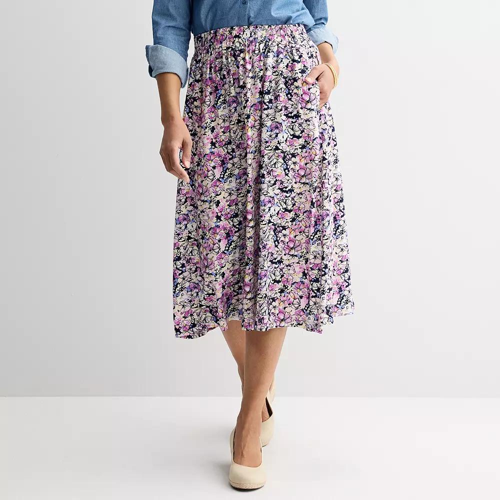 Women's Croft & Barrow® Elastic Waist Midi Skirt, Size: XL, Purple Spring Buds Product Image