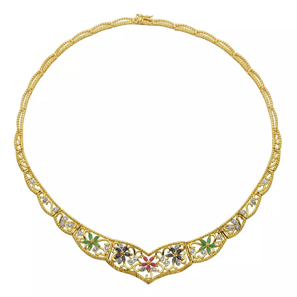 18k Gold-Over-Silver Precious Stone Necklace, Women's, Size: 17", 18k Over Ss Product Image