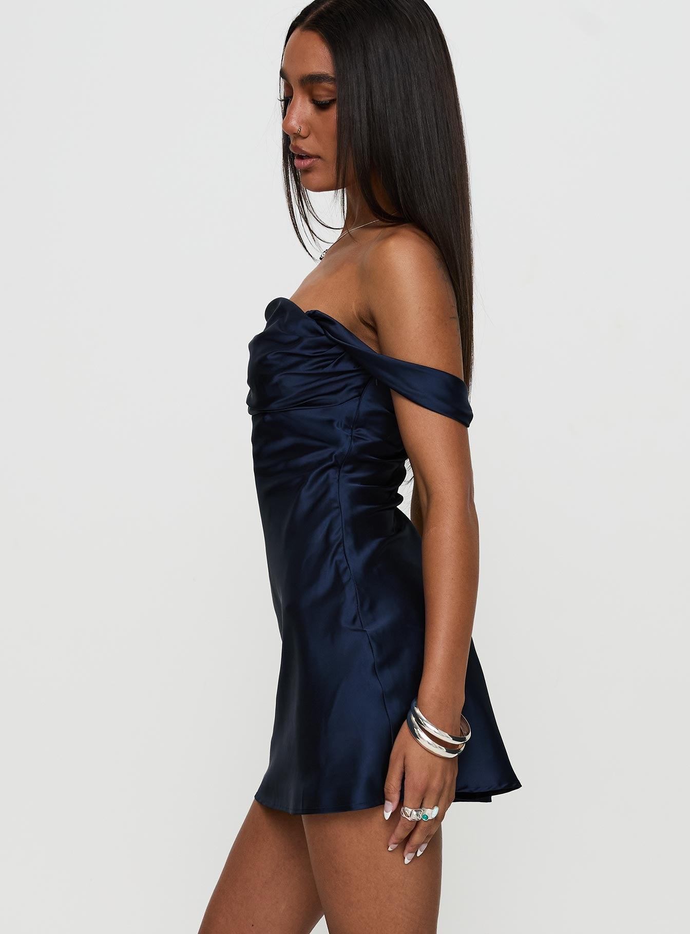 Zabbarra Off The Shoulder Mini Dress Navy Product Image