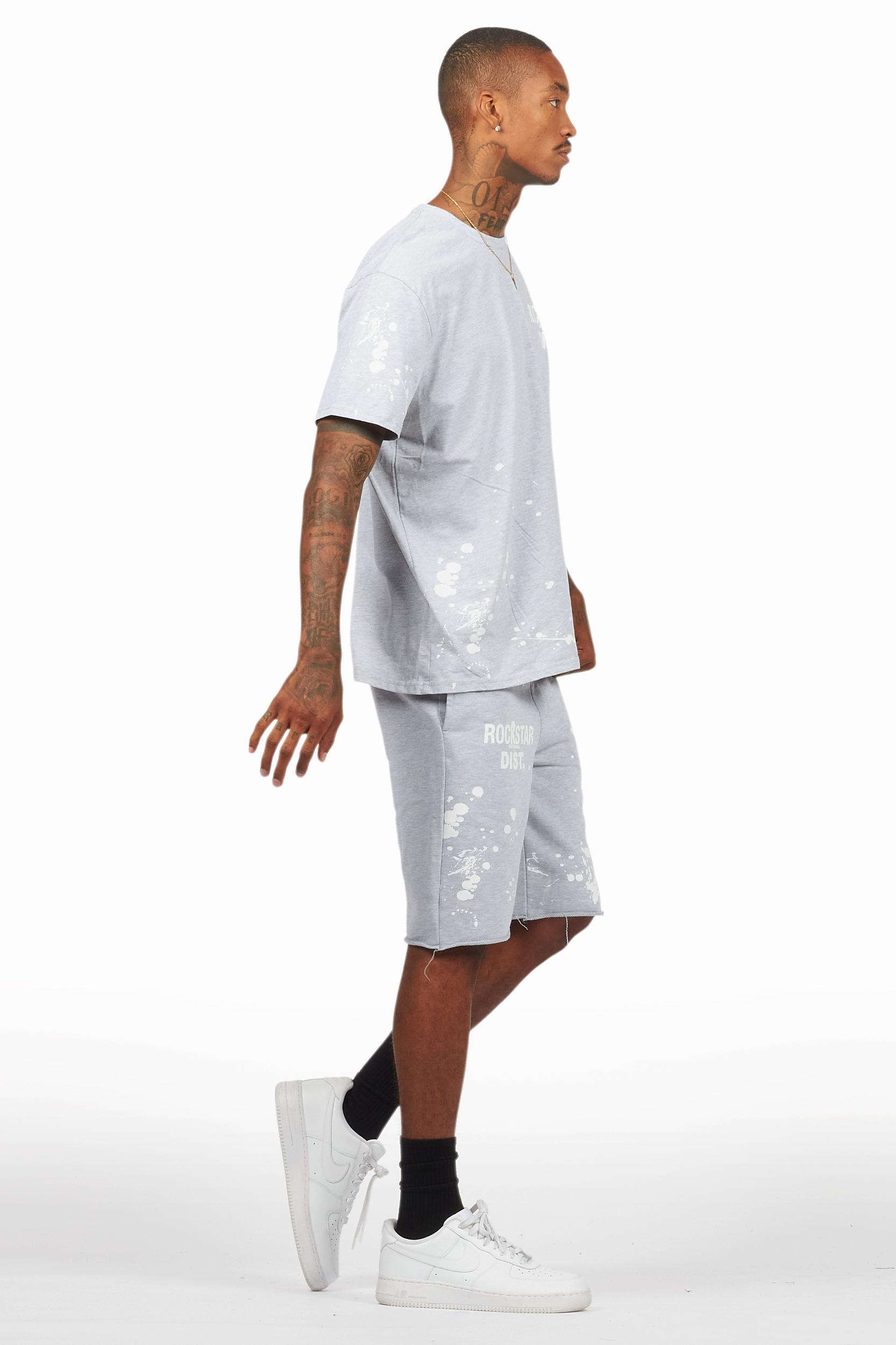 Rafix Heather Grey Graphic T-Shirt Short Set Male Product Image