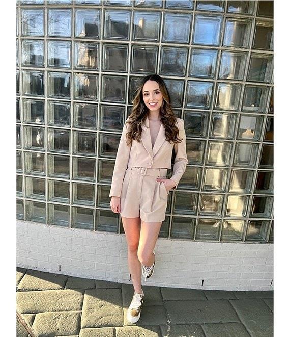 Gianni Bini Bella High Rise Crepe Suiting Belted Coordinating Shorts Product Image