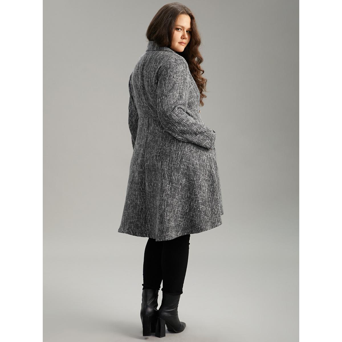 Plus Size Tweed Double Breasted Pocket Lapel Collar Coat Women Gray Casual Double-Breasted Ladies Dailywear Winter Coats BloomChic 10/M Product Image