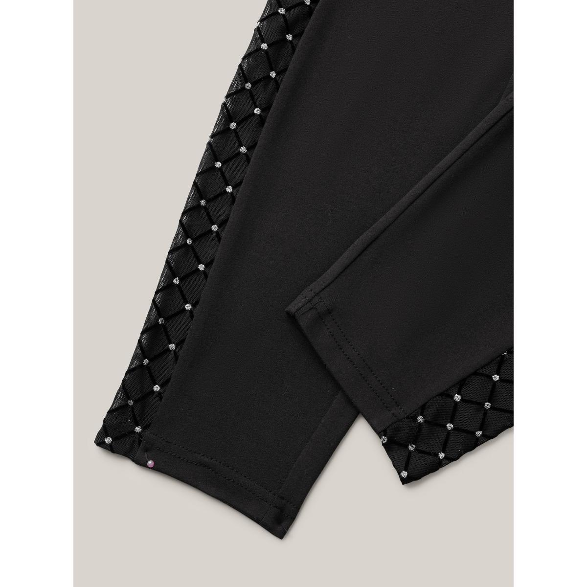 Plus Size Mesh Spliced Skinny-Fit Leggings Women Black Elegant High stretch Skinny Mid Rise Everyday Leggings BloomChic 10/M Product Image