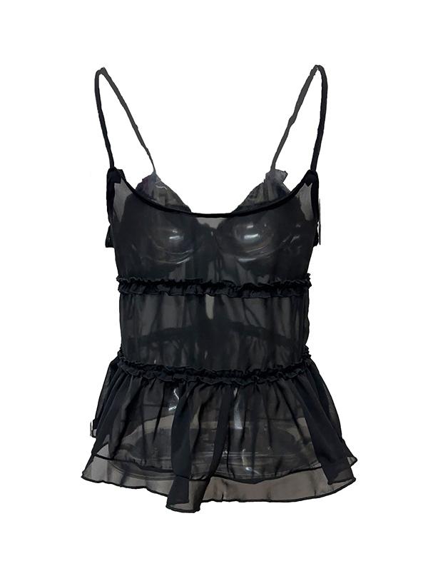 See Through Ruffled Trim Tie Up Cami Top Product Image