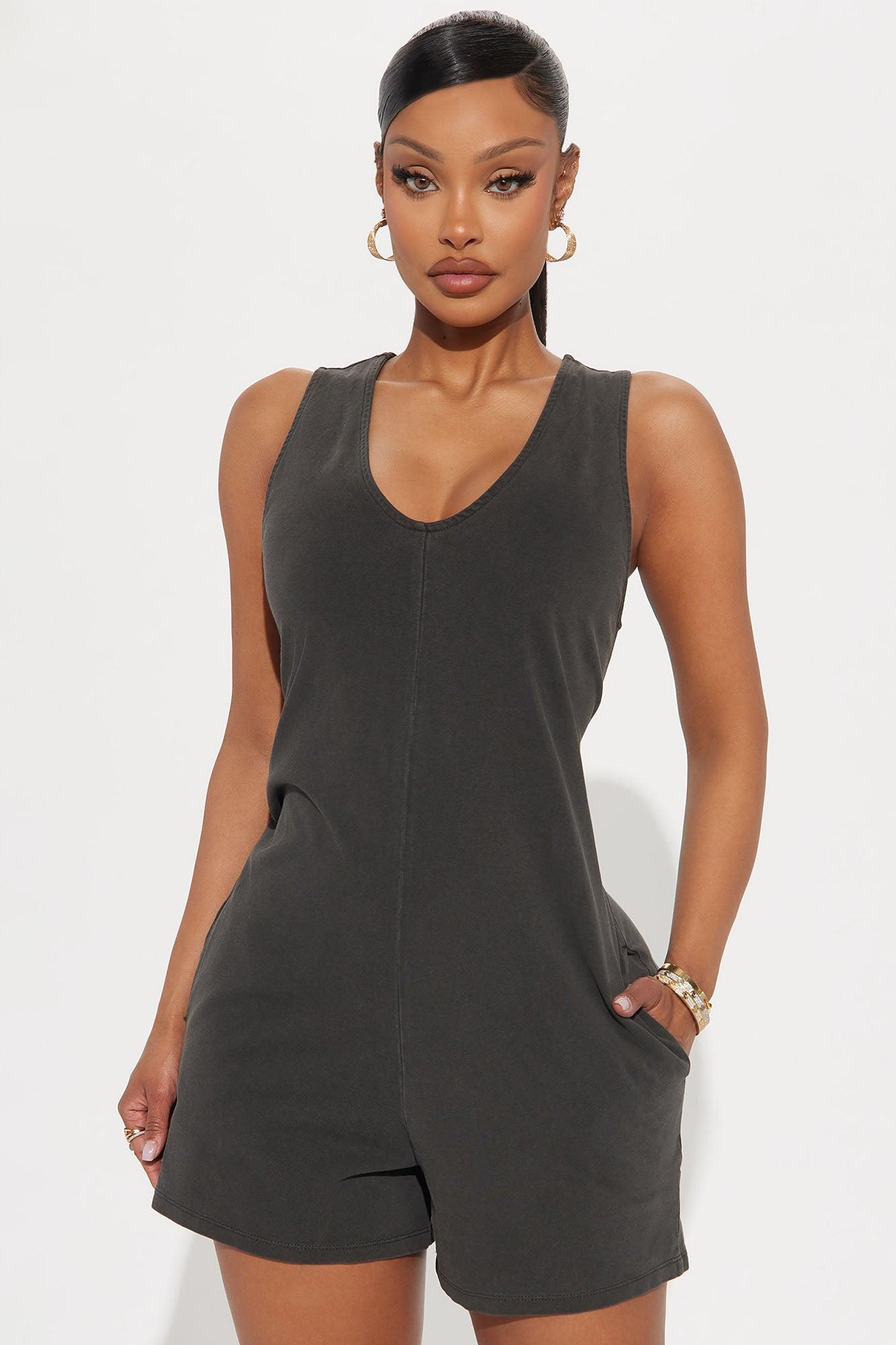 The Washed Tank Romper - Black Product Image