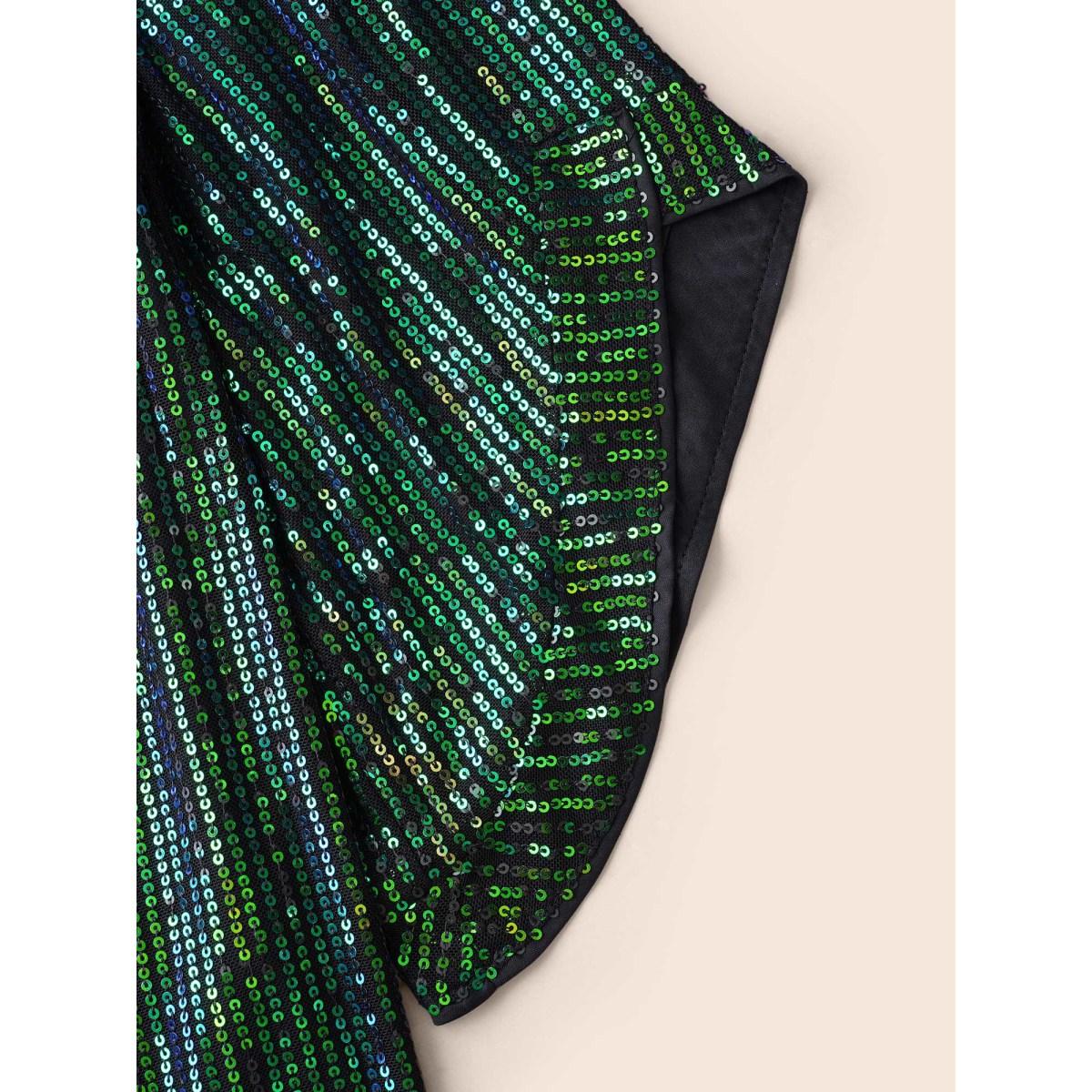 Plus Size DarkGreen Round Neck Sequin Bell Sleeve Blouse Women Cocktail Elbow-length sleeve Round Neck Party Blouses BloomChic 10/M Product Image