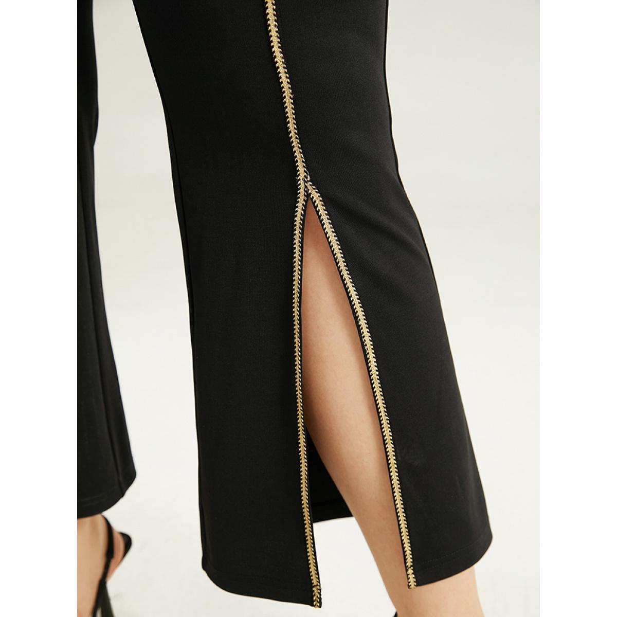 Plus Size Split Front Contrast Webbing Bootcut Pants Women Black Office Flare Leg High Rise Office Pants BloomChic 14-16/1X Product Image