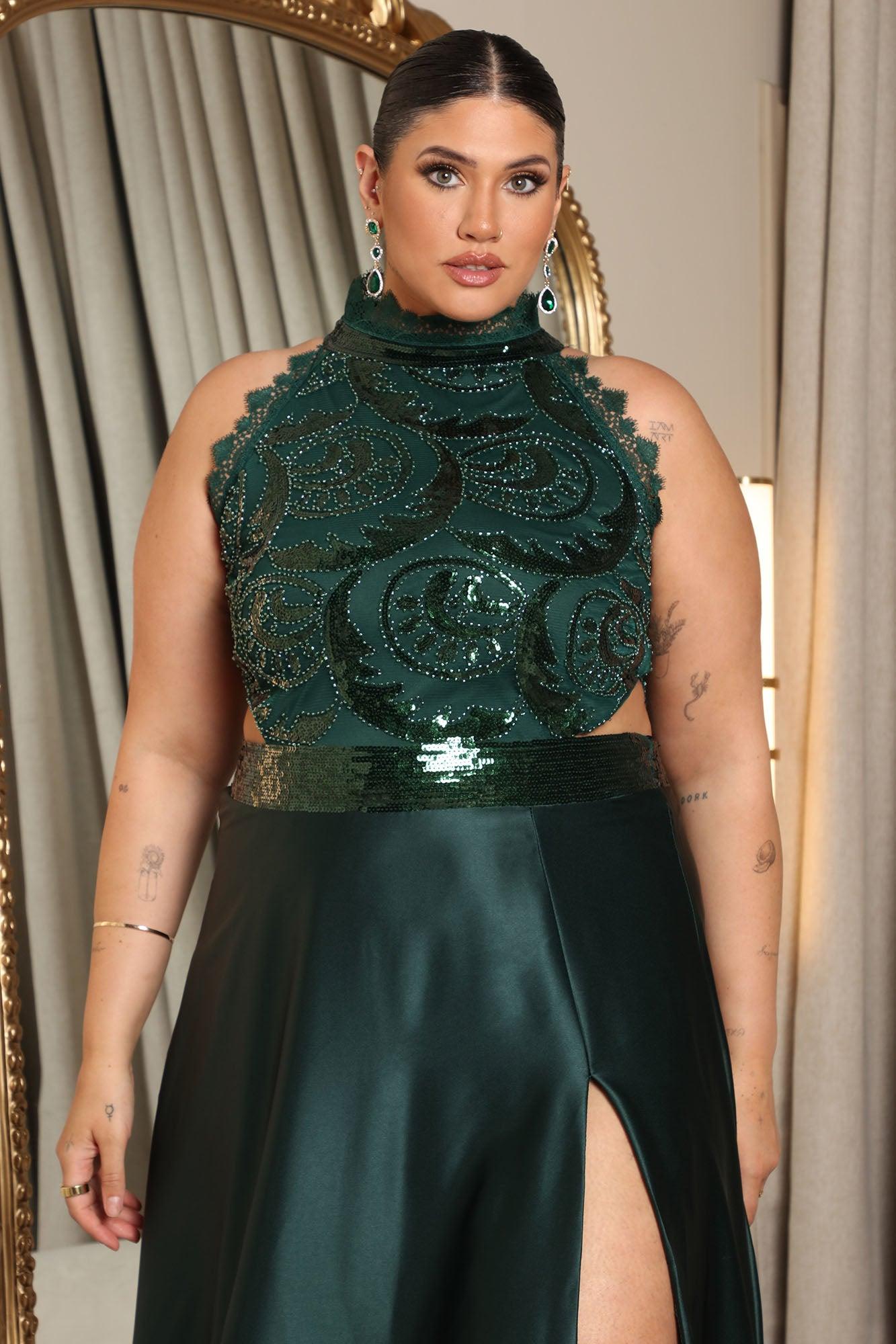 Simple Elegance Satin Maxi Gown - Emerald Product Image