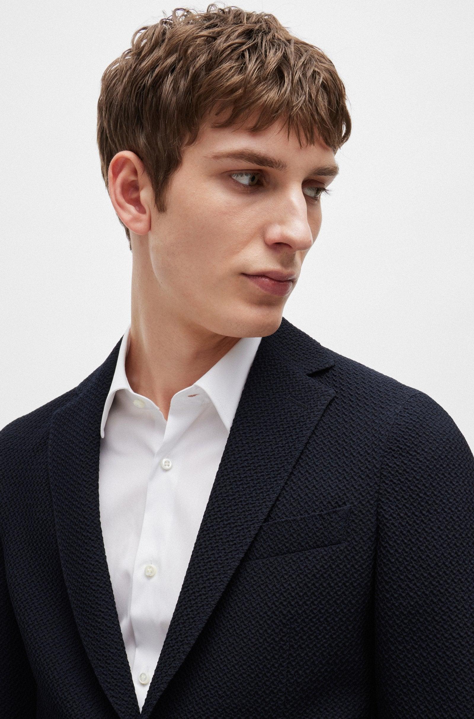 BOSS Slim-Fit Jacket in Wool-Blend Seersucker Fabric Product Image