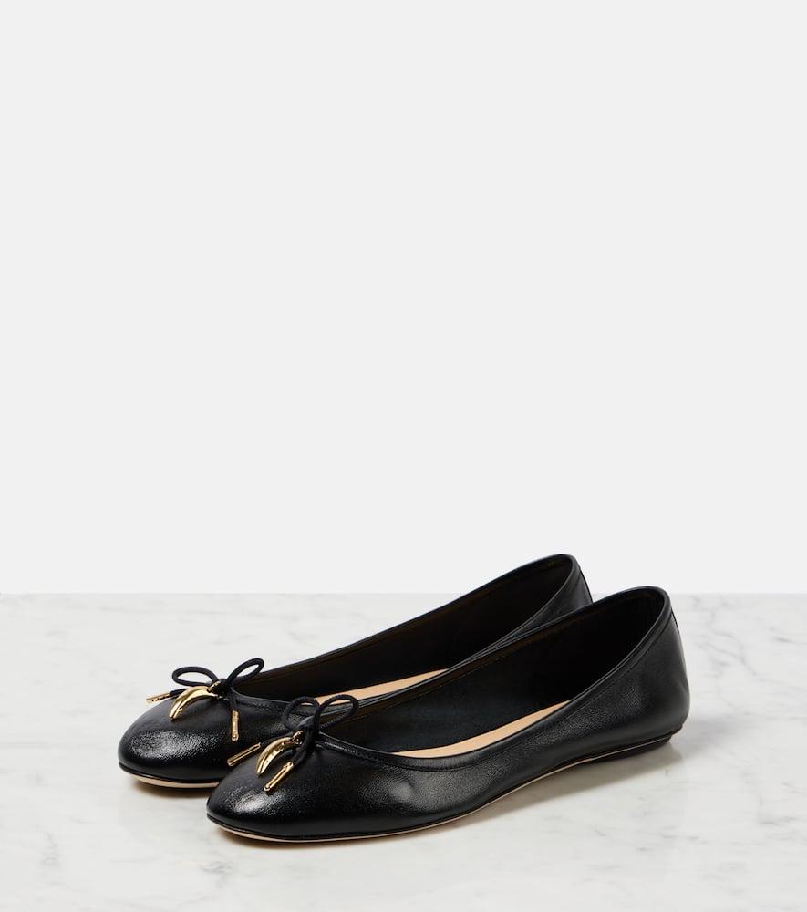 CHLOÉ Bow Detail Round Toe Flat Sole Ballerina Shoes In Black Product Image