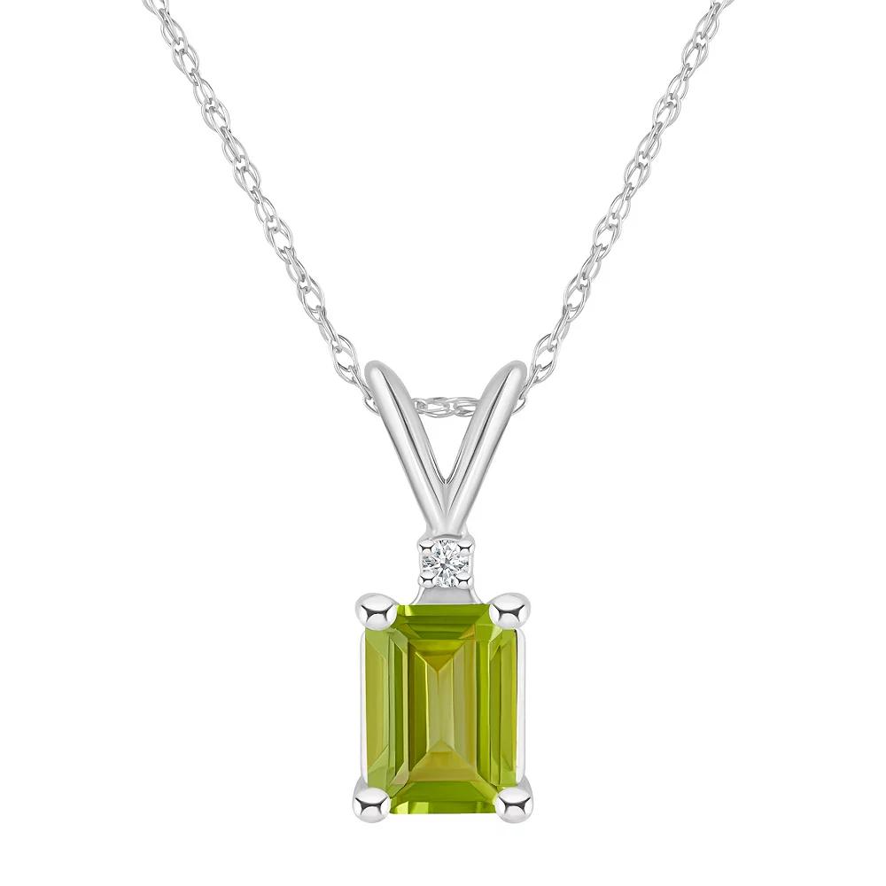 Celebration Gems 14k Gold Emerald Cut Peridot & Diamond Accent Pendant Necklace, Women's, Size: 18" Product Image