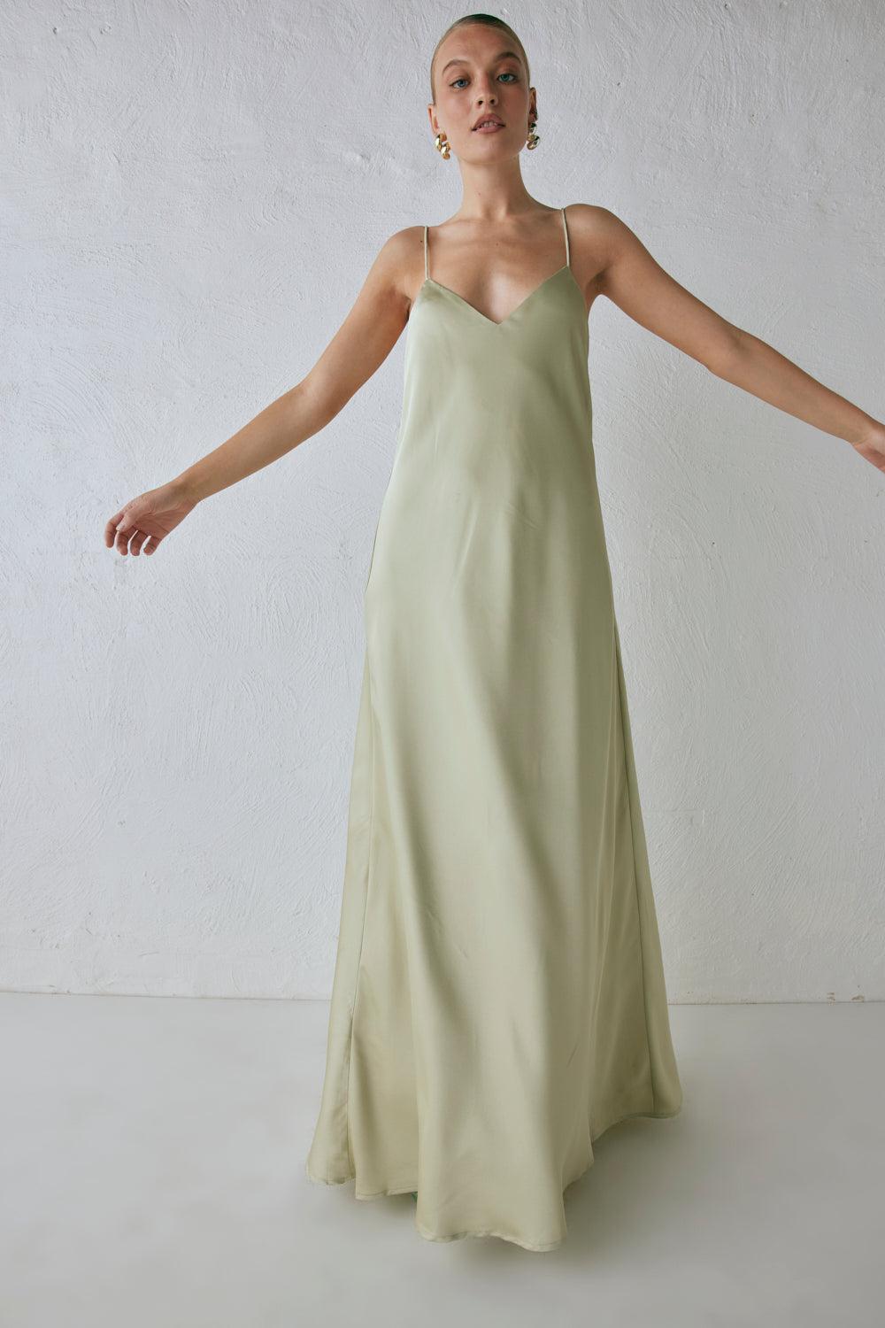 Ida Satin Maxi Dress Sage Product Image