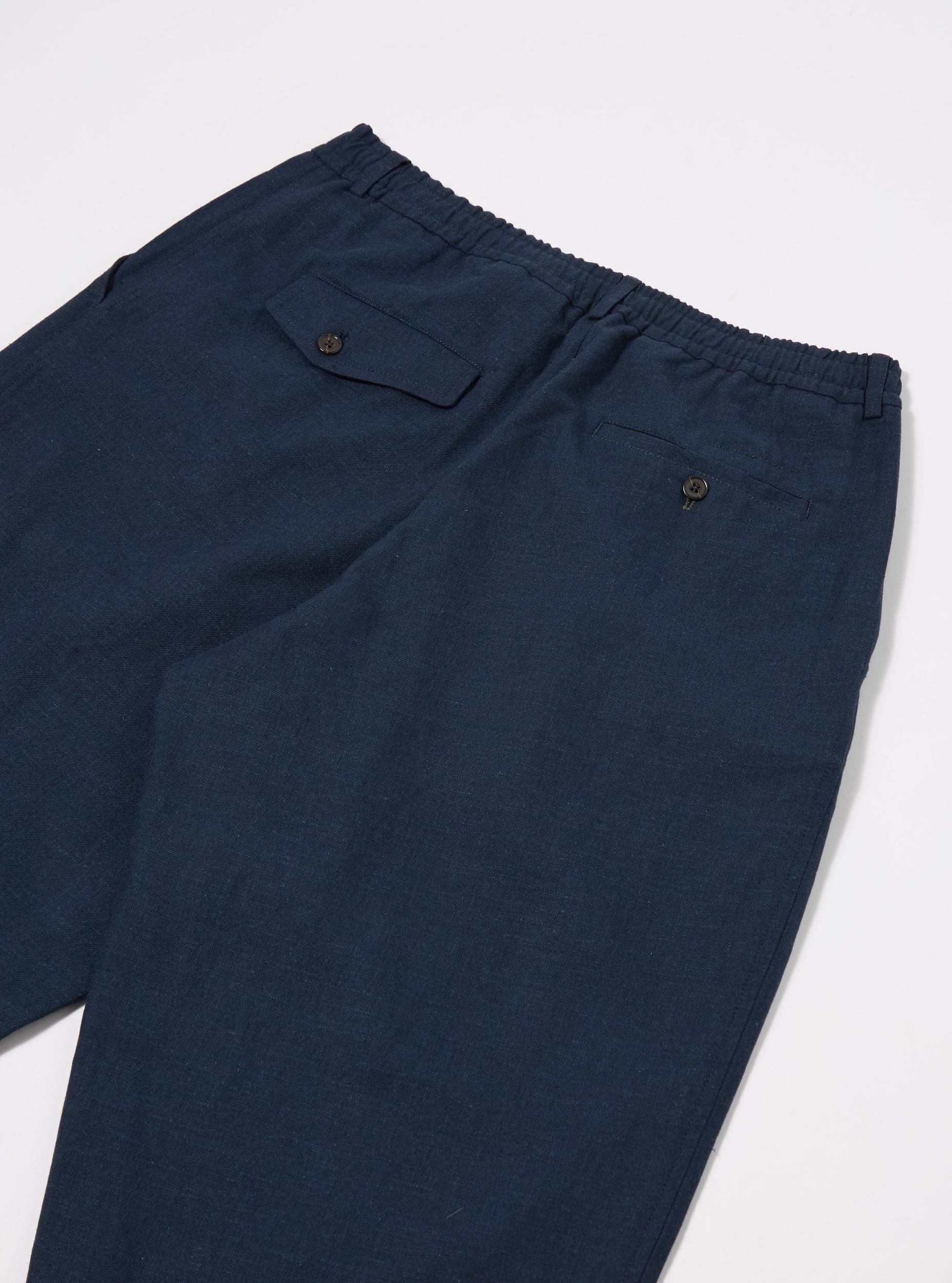 Navy Lord Cotton Linen Pleated Track Pant Product Image