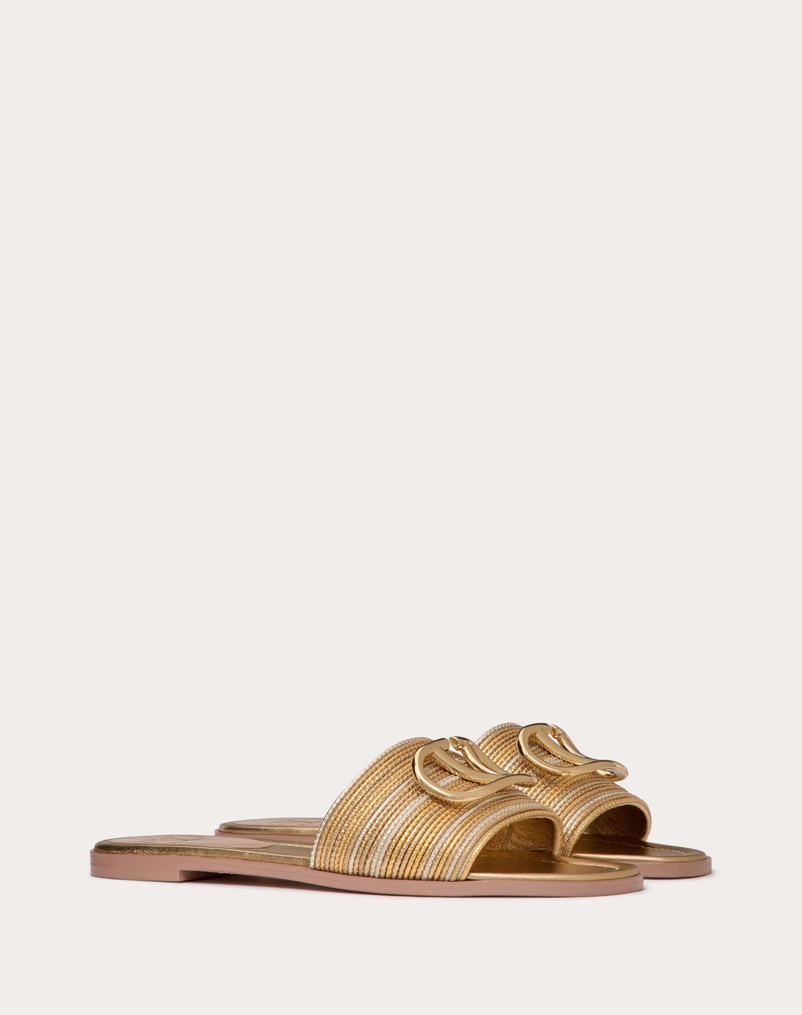 Vlogo Signature Metallic Leather Slide Sandal With Cornely Embroidery Product Image