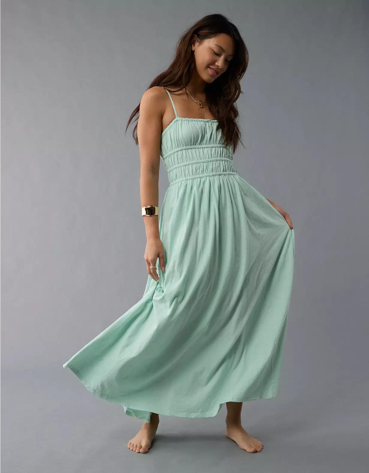 AE Sunchaser Knit Smocked Bodice Midi Dress Product Image