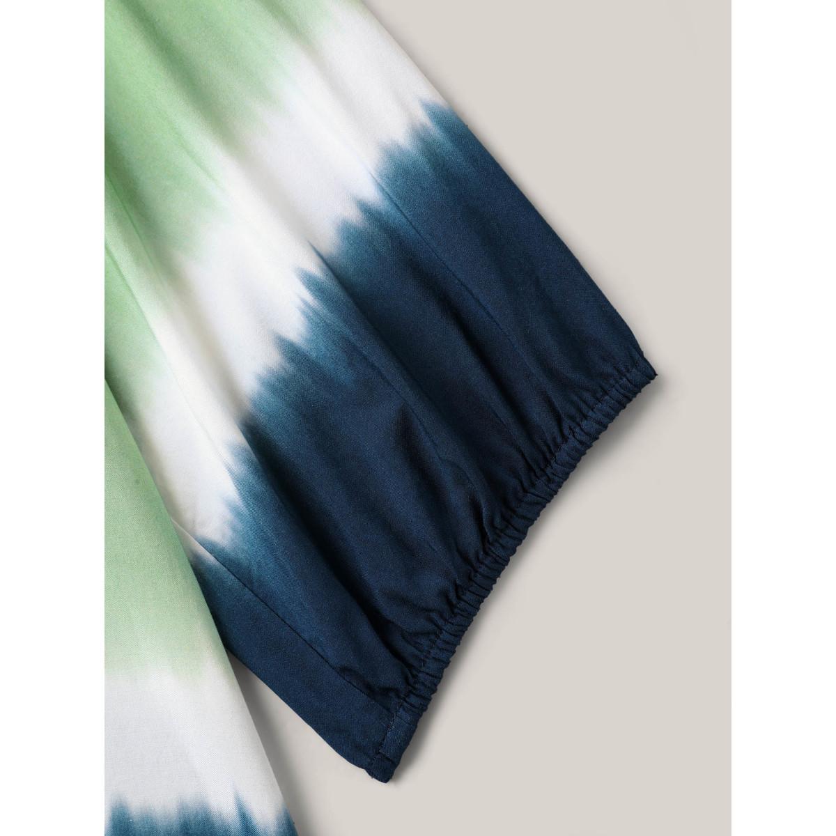 Plus Size Multicolor Ombre Gradient Neck Tie Blouse Women Elbow-length sleeve V-neck Everyday-Elegant Blouses BloomChic 28/5X Product Image